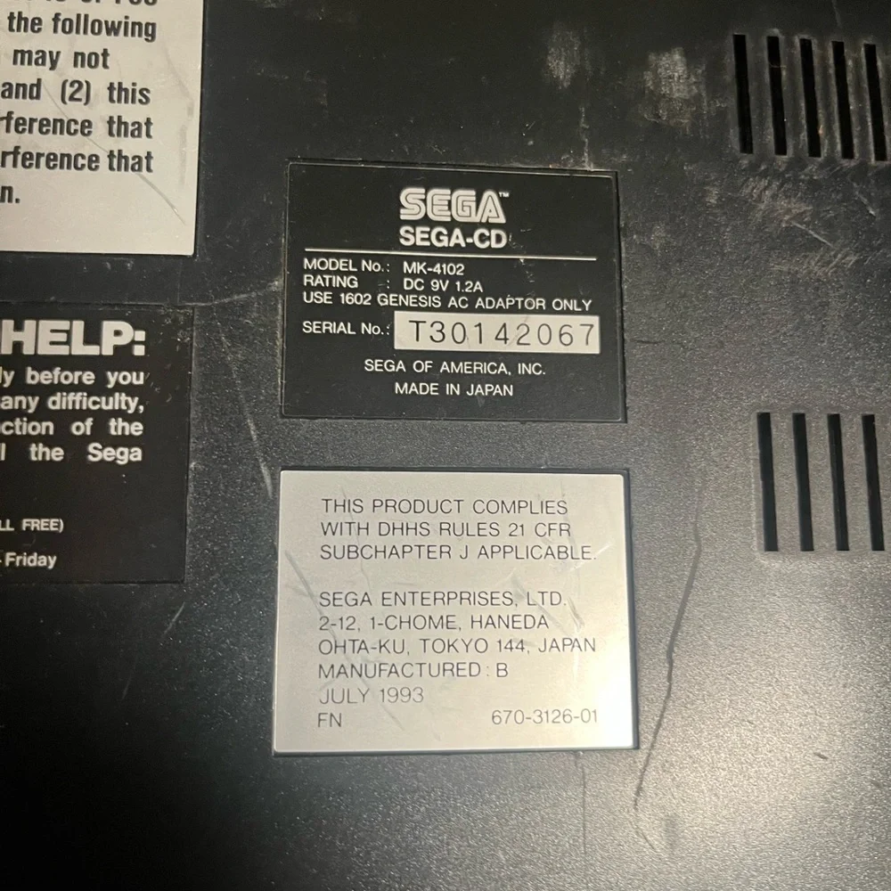 Sega Genesis CD Console MK 4102 with no remote or cords
